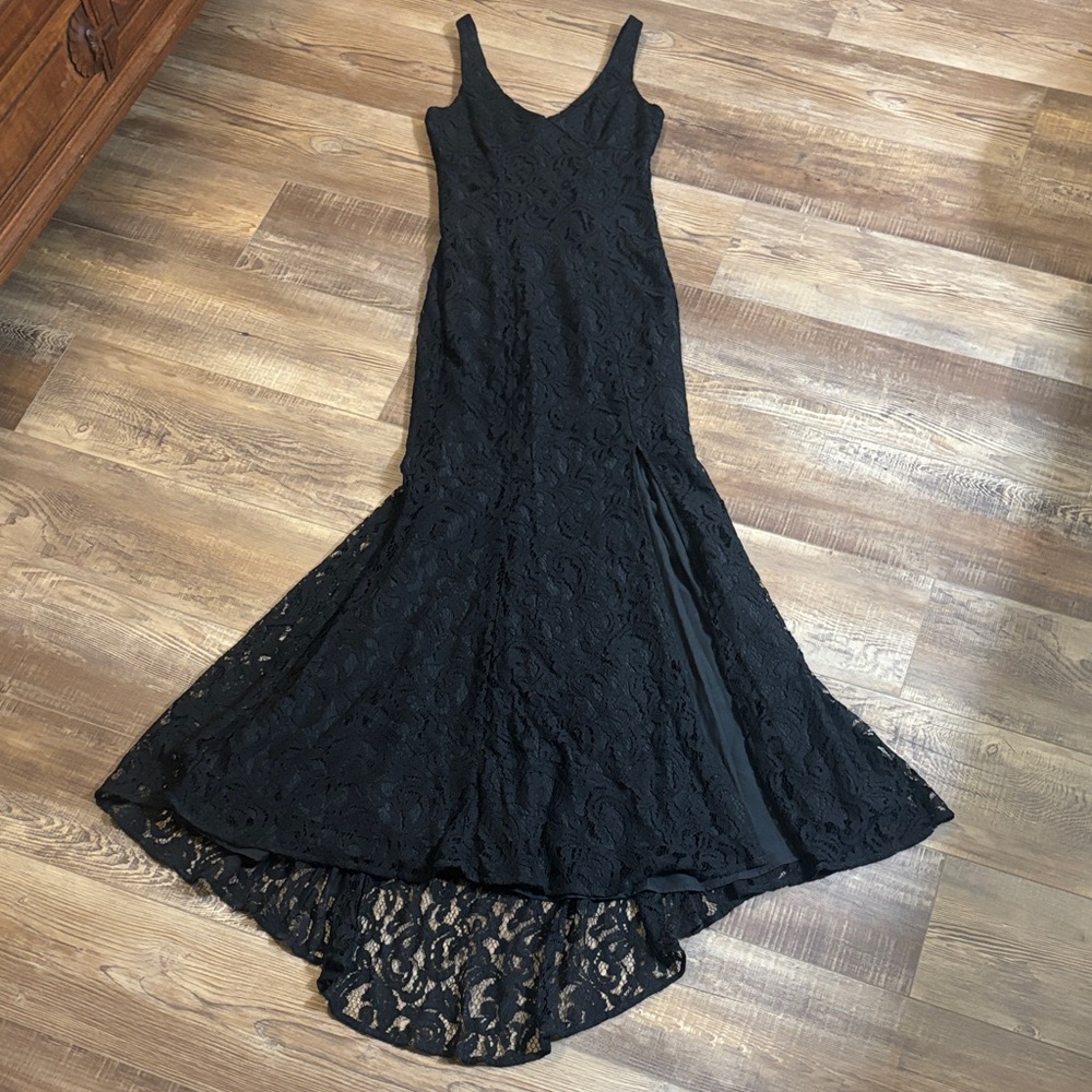 BCBGeneration Black Lace Dress with Lace Train